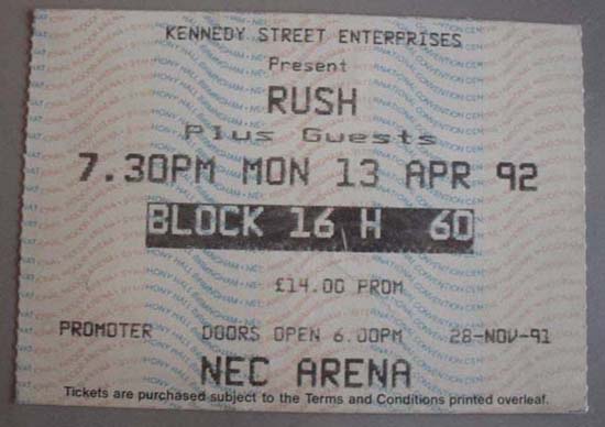 Rush Birmingham+Nec TICKET