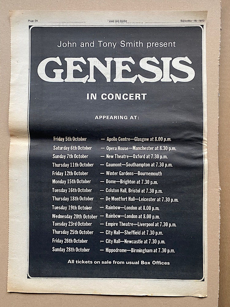 GENESIS - 1973 TOUR - Poster / Affiche