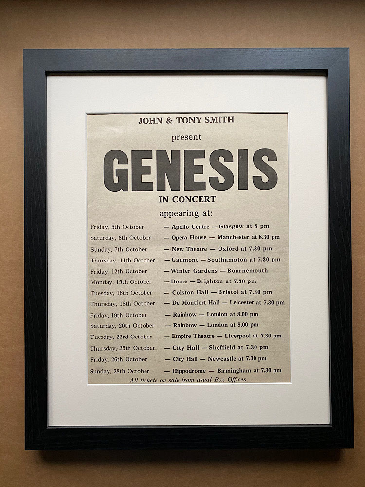 GENESIS - 1973 TOUR (FRAMED) - Poster / Affiche
