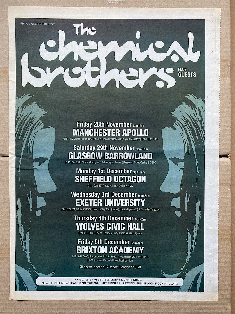 CHEMICAL BROTHERS UK TOUR POSTER SIZED original music press advert from ...