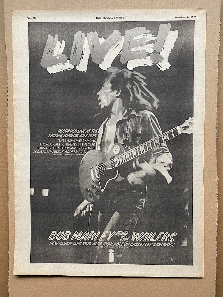 Bob Marley Live B Poster Display For Sale On Groovecollector Com